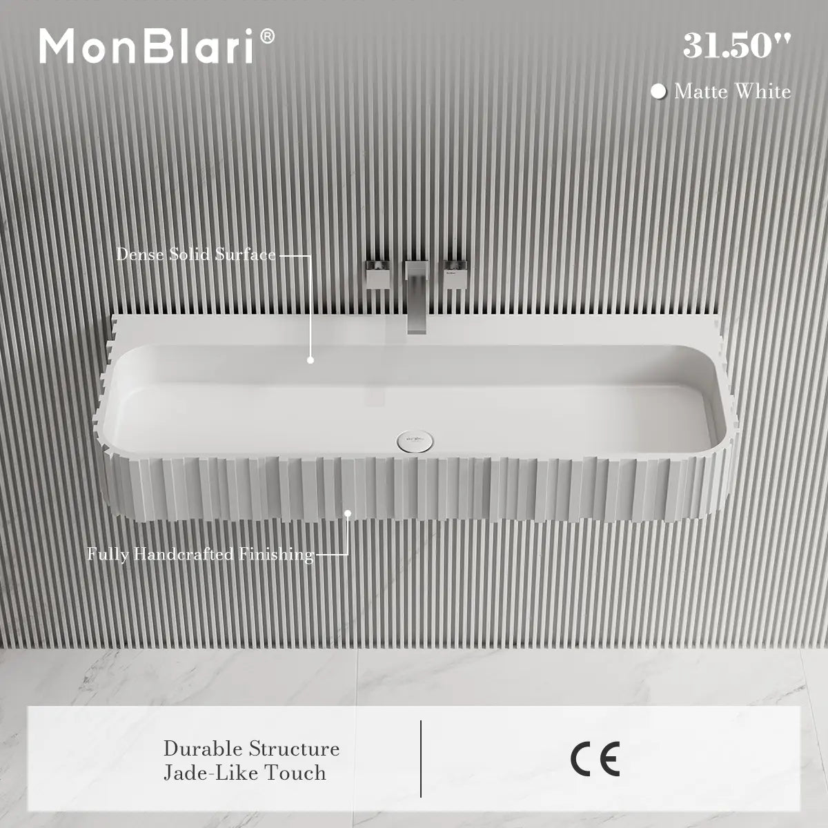 31.5 Inch MonBlari Solid Surface Vessel Sink Bathroom Wall Mount Sink