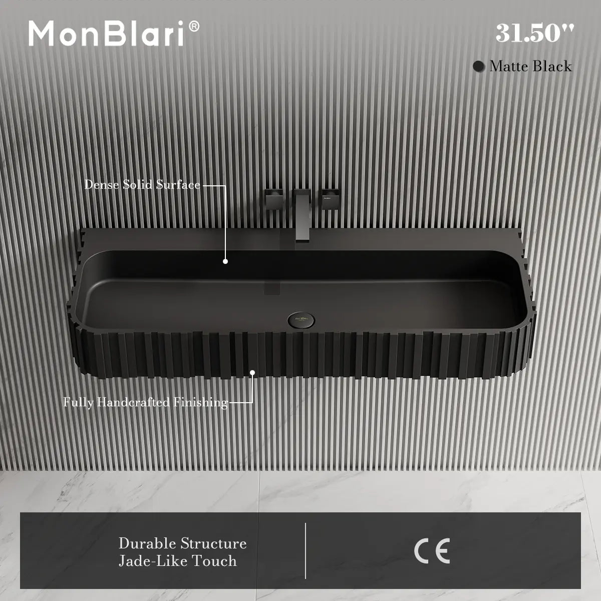 31.5 Inch MonBlari Solid Surface Vessel Sink Bathroom Wall Mount Sink