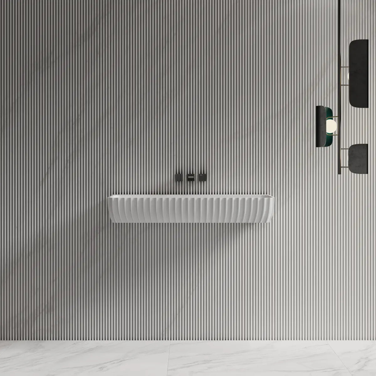 31.5-47.2 Inch MonBlari Solid Surface Vessel Wall Mount Sink for Bathroom