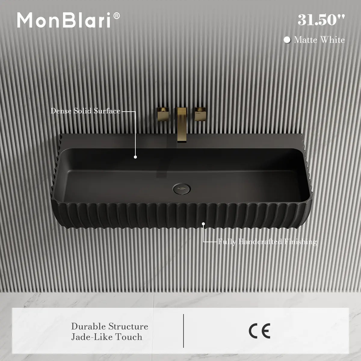31.5-47.2 Inch MonBlari Solid Surface Vessel Wall Mount Sink for Bathroom