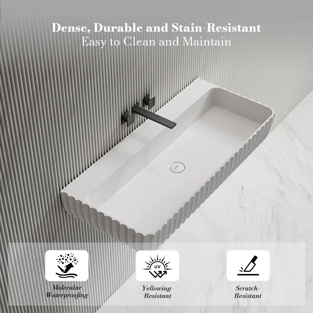 31.5-47.2 Inch MonBlari Solid Surface Vessel Wall Mount Sink for Bathroom