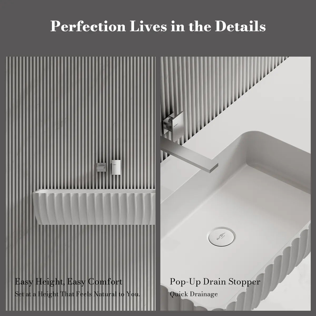 31.5-39.4 Inch MonBlari Solid Surface Wall Mount Sink Bathroom Sink