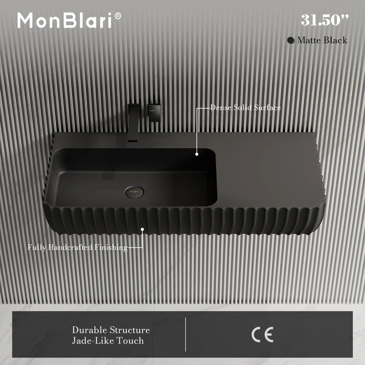 31.5-39.4 Inch MonBlari Solid Surface Wall Mount Sink Bathroom Sink