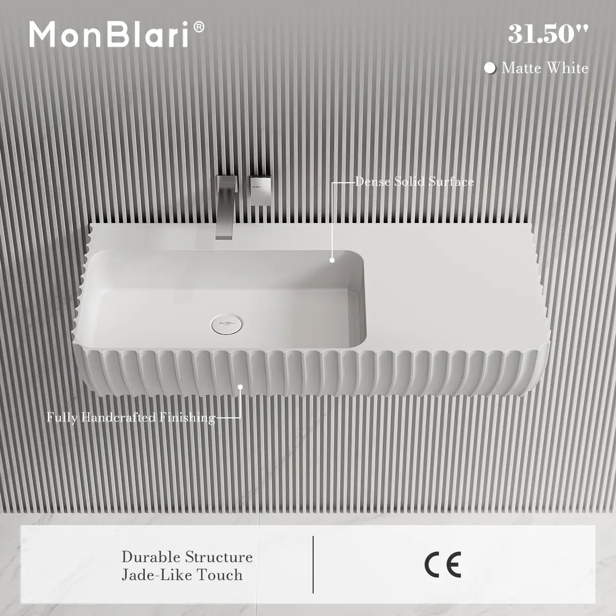 31.5-39.4 Inch MonBlari Solid Surface Wall Mount Sink Bathroom Sink