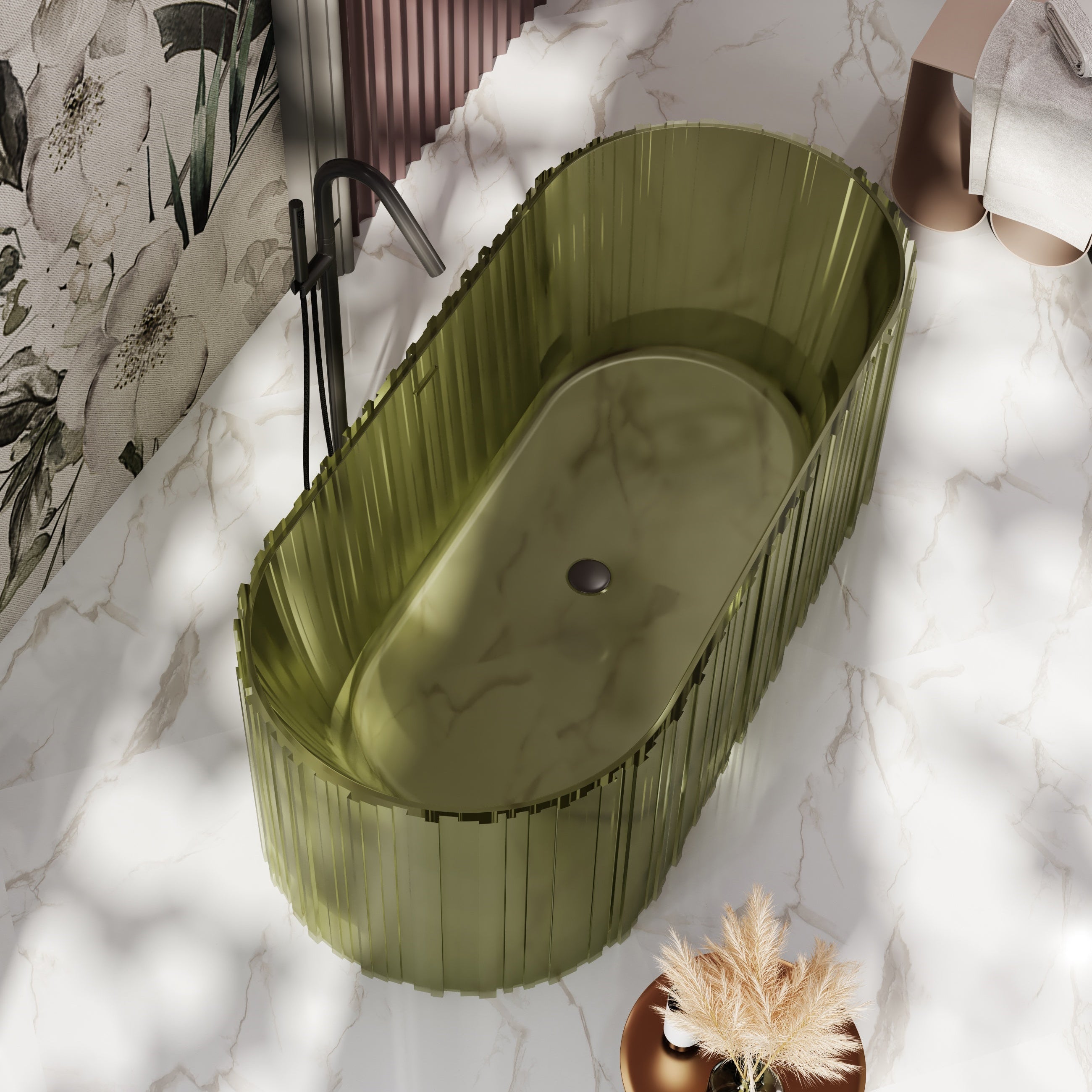 67 Inch MonBlari Resin Freestanding Bathtub MR-T88851-GR-LeftSide