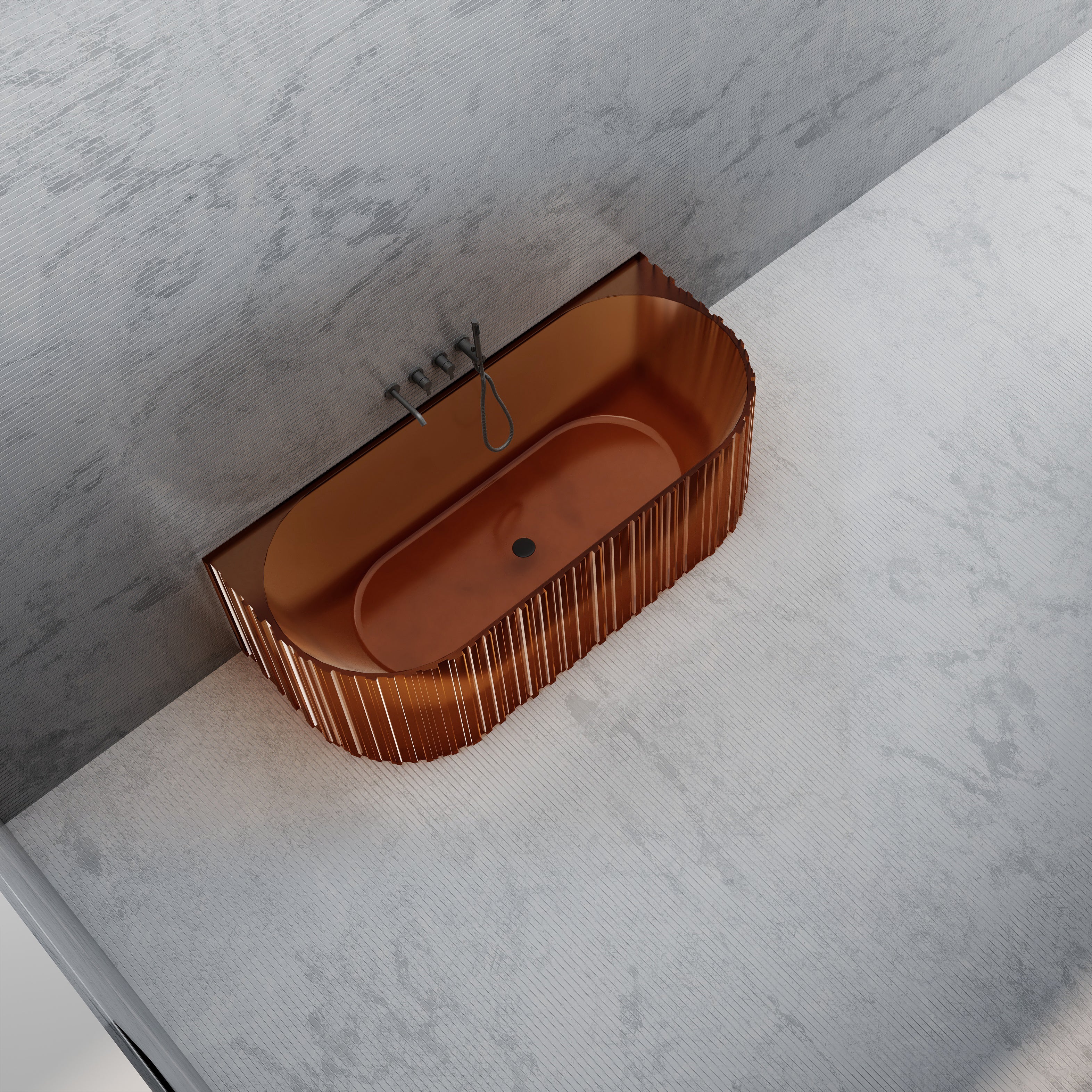 67 Inch MonBlari Resin Back to Wall Bathtub MR-T88856-RG-LeftTopView