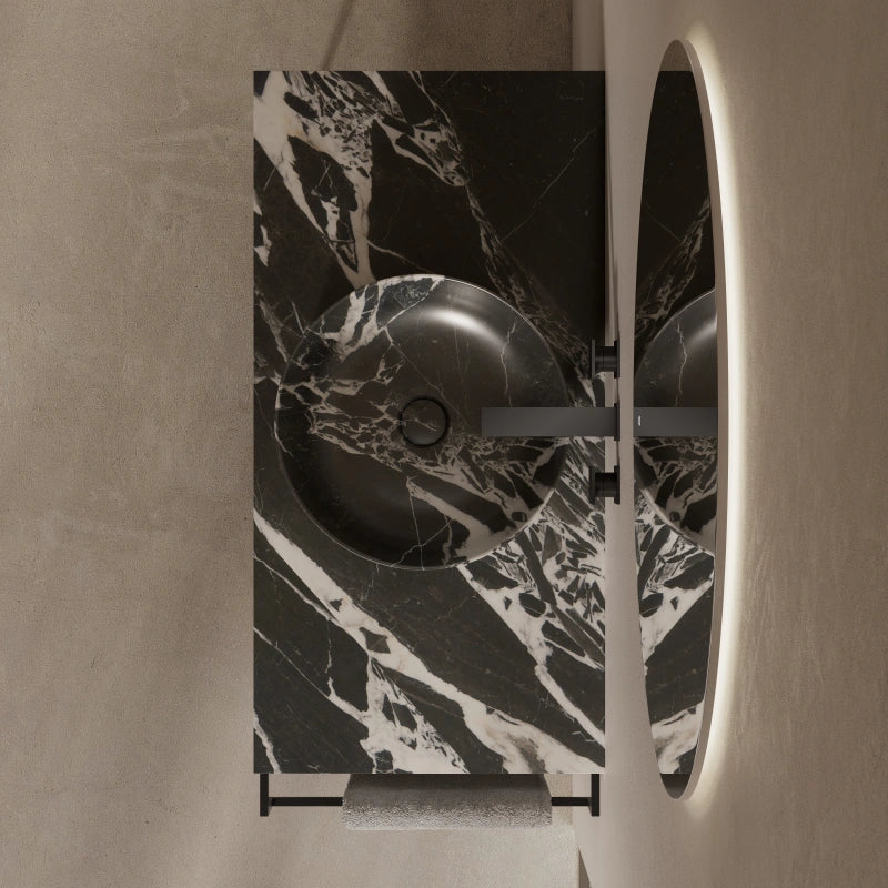 MonBlari Marble Bathroom Sink with Contemporary Stainless Steel Console Frame