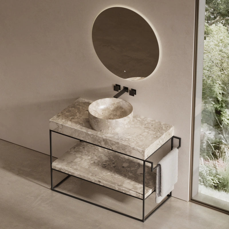16" MonBlari Refined Round Natural Marble Bathroom Sink