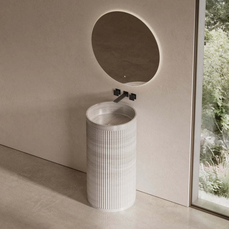 18" MonBlari Contemporary Marble Bathroom Pedestal Sink Fluted