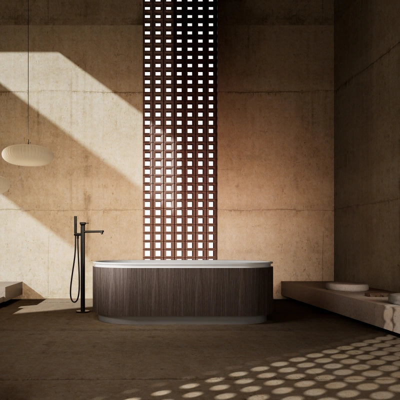 67 Inch MonBlari FOREST Series Solid Surface Freestanding Bathtub Fluted
