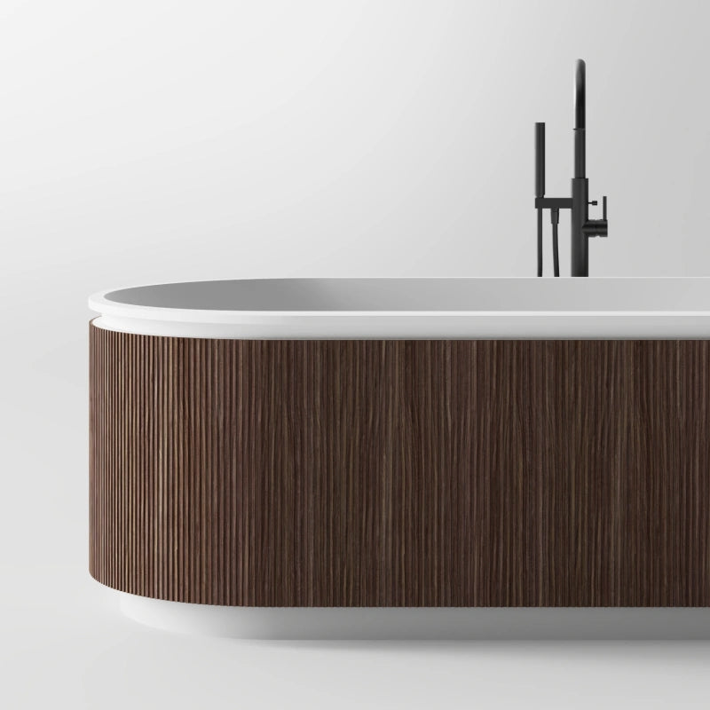 67 Inch MonBlari FOREST Series Solid Surface Freestanding Bathtub Fluted
