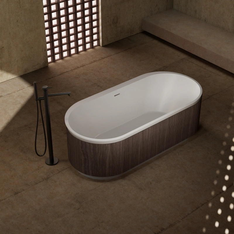 67 Inch MonBlari FOREST Series Solid Surface Freestanding Bathtub Fluted