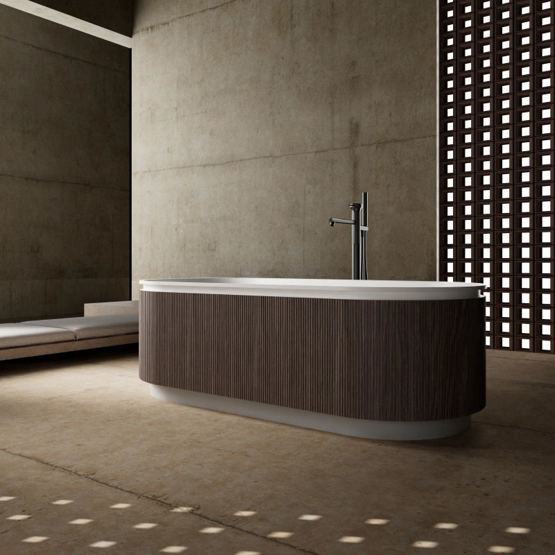 67 Inch MonBlari FOREST Series Solid Surface Freestanding Bathtub Fluted