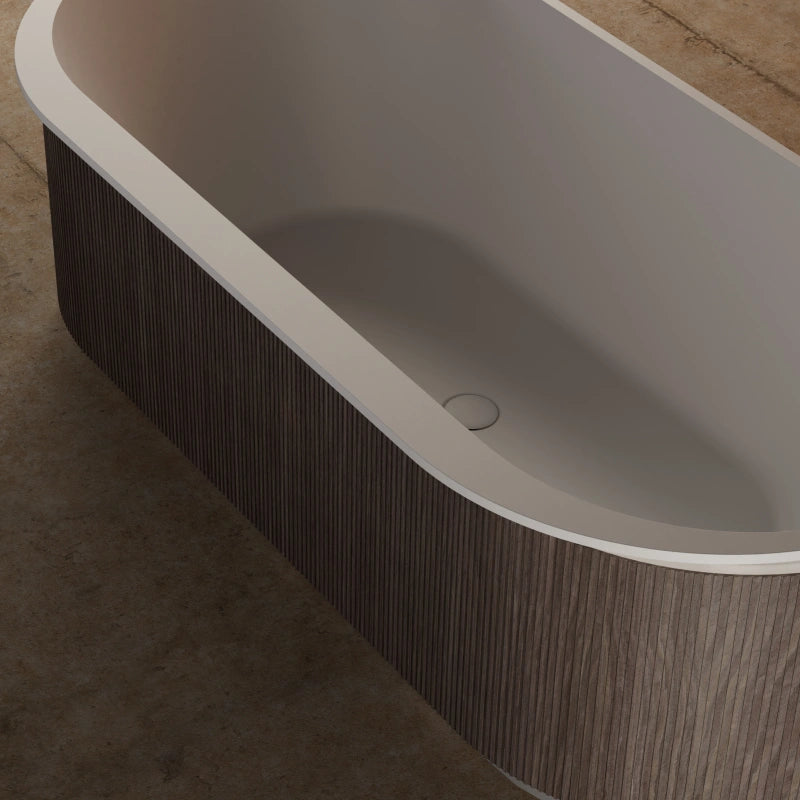 67 Inch MonBlari FOREST Series Solid Surface Freestanding Bathtub Fluted