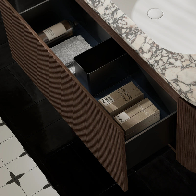 MonBlari Bvlgari Marble Bathroom Vanity with North American Black Walnut Cabinet