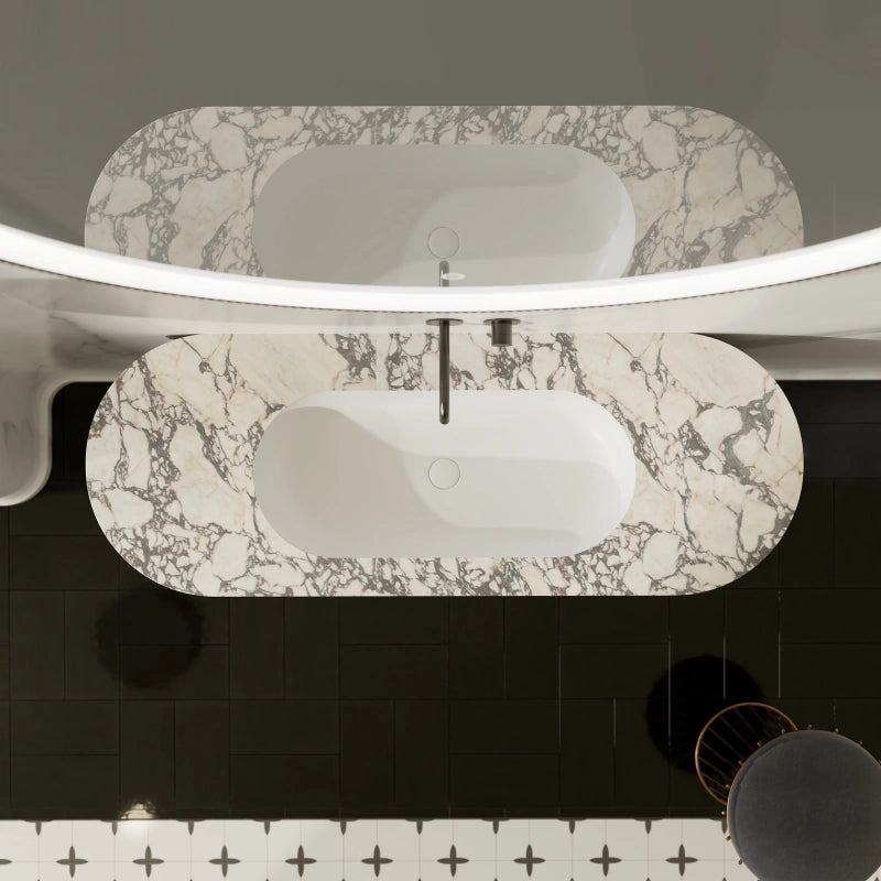 MonBlari Bvlgari Marble Bathroom Vanity with North American Black Walnut Cabinet