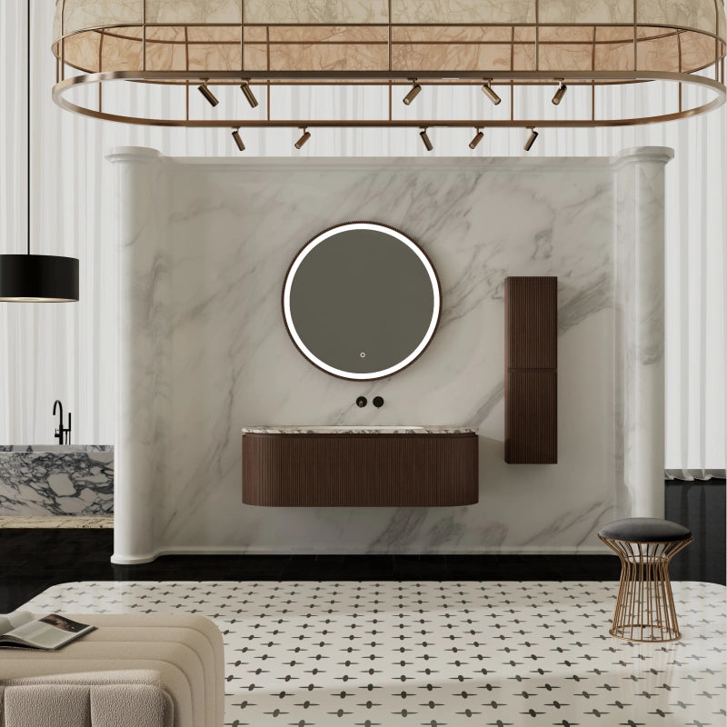 MonBlari Bvlgari Marble Bathroom Vanity with North American Black Walnut Cabinet
