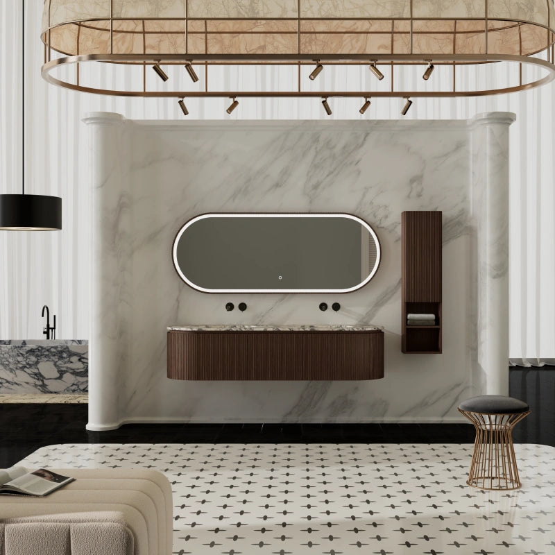 MonBlari Luxury Bvlgari Marble Double Bathroom Vanity with Black Walnut Cabinet