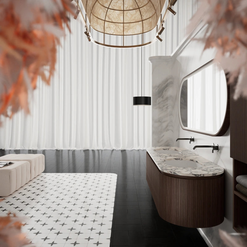 MonBlari Luxury Bvlgari Marble Double Bathroom Vanity with Black Walnut Cabinet