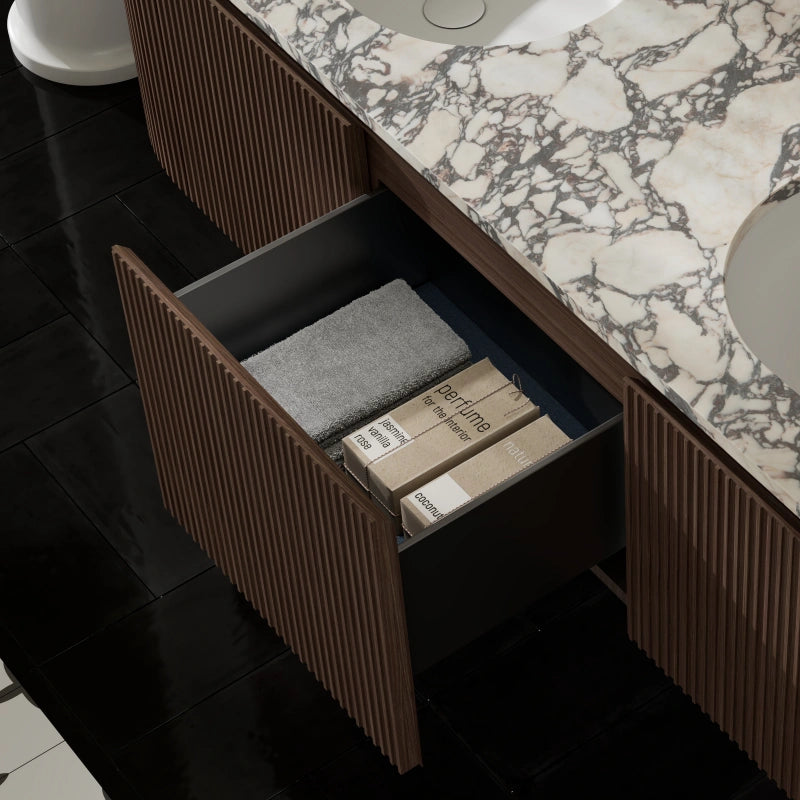 MonBlari Luxury Bvlgari Marble Double Bathroom Vanity with Black Walnut Cabinet