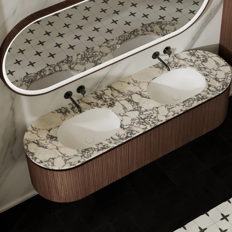 MonBlari Luxury Bvlgari Marble Double Bathroom Vanity with Black Walnut Cabinet