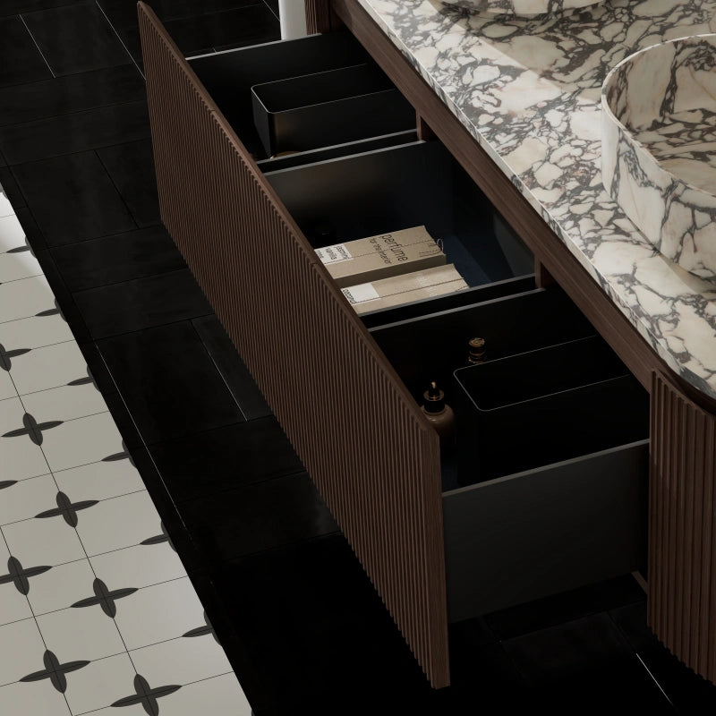 MonBlari Double Marble Basin Bathroom Vanity with Three Drawers and Eco-Friendly Mirror