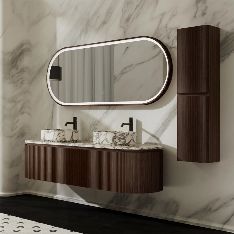 MonBlari Double Marble Basin Bathroom Vanity with Three Drawers and Eco-Friendly Mirror