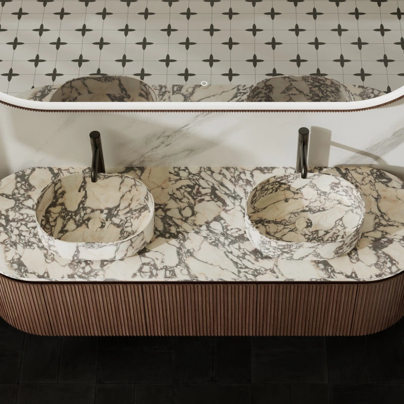MonBlari Double Marble Basin Bathroom Vanity with Three Drawers and Eco-Friendly Mirror