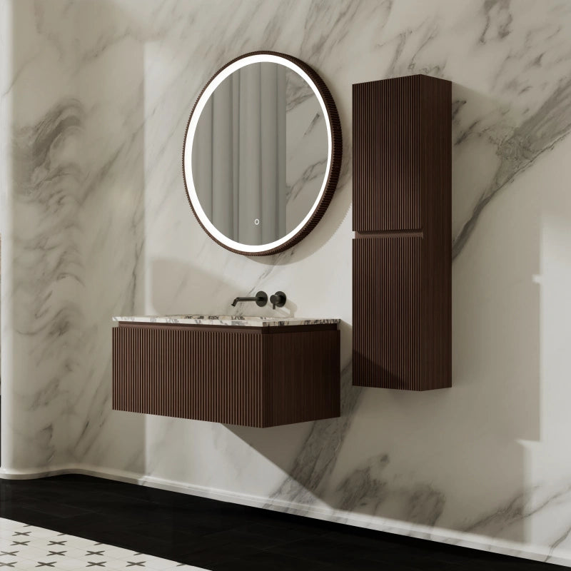 MonBlari Single Sink Bathroom Vanity with Black Walnut Cabinet