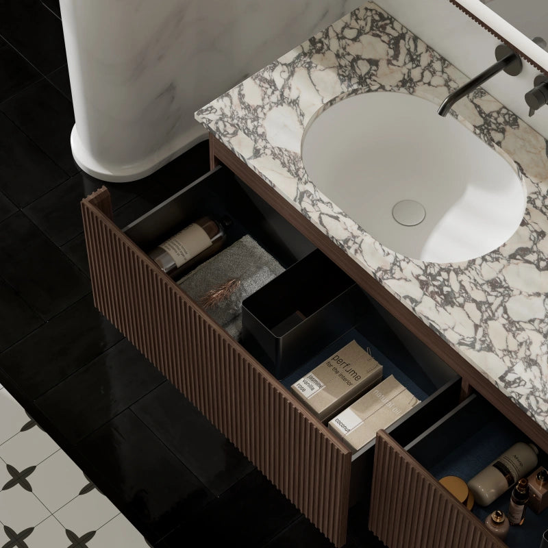 MonBlari Double Sink Bathroom Vanity with Black Walnut Cabinet