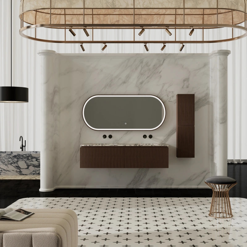 MonBlari Double Sink Bathroom Vanity with Black Walnut Cabinet