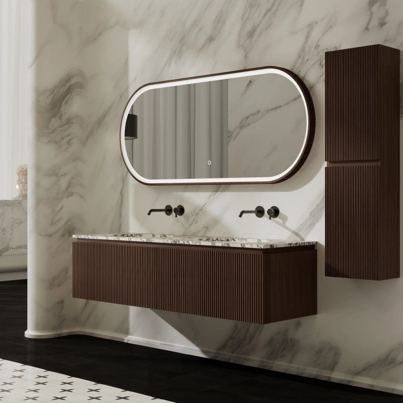 MonBlari Double Sink Bathroom Vanity with Black Walnut Cabinet