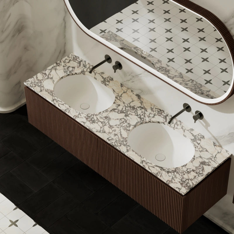 MonBlari Double Sink Bathroom Vanity with Black Walnut Cabinet