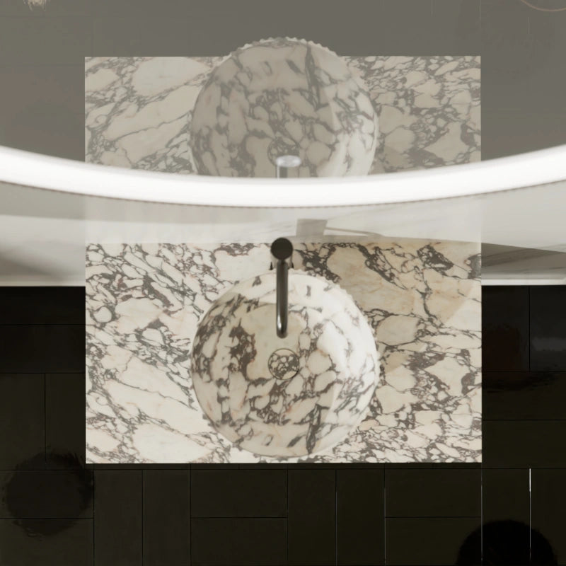 MonBlari Marble Basin Bathroom Vanity with Black Walnut Cabinet and Single Drawer