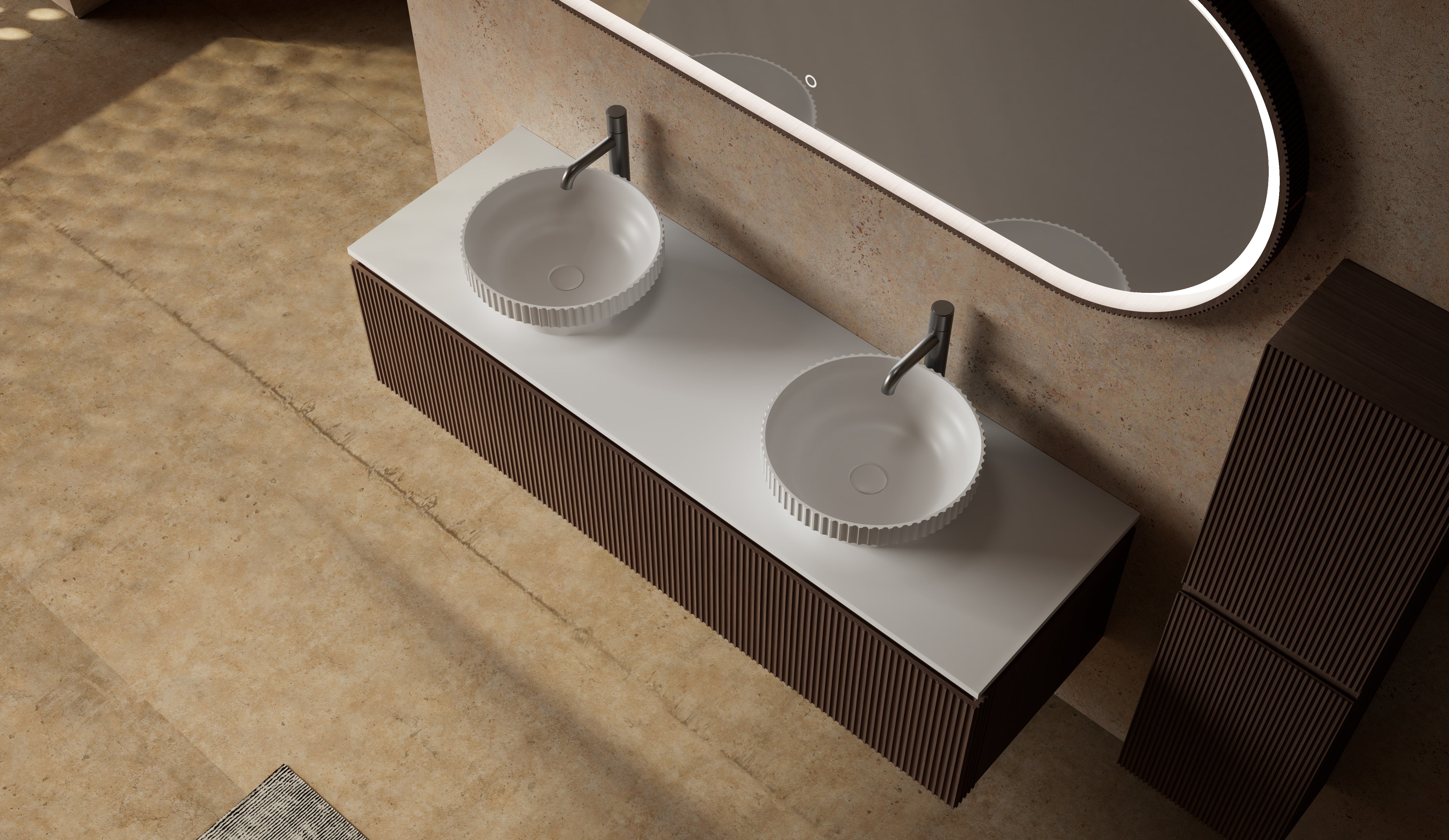 55 Inch MonBlari Marble Bathroom Floating Vanity With Mirror