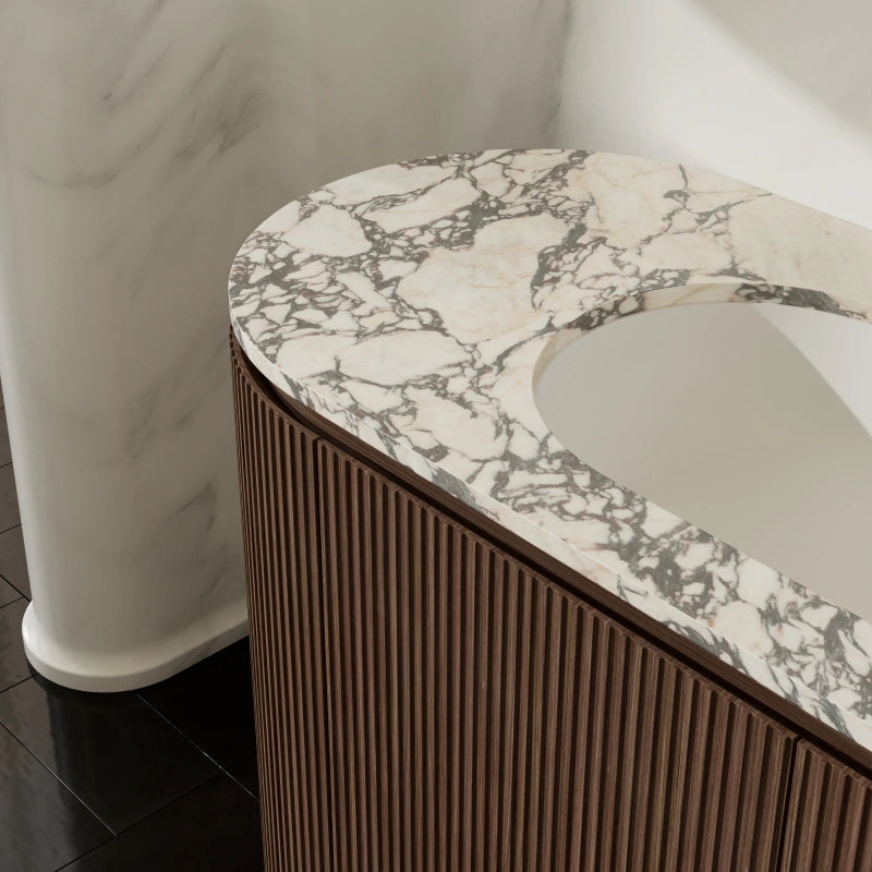 MonBlari Marble Single Sink Freestanding Bathroom Vanity with Black Walnut Cabinet