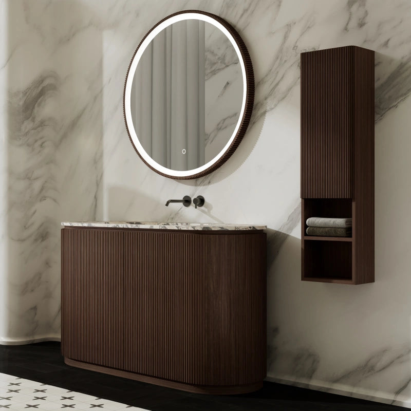 MonBlari Marble Single Sink Freestanding Bathroom Vanity with Black Walnut Cabinet