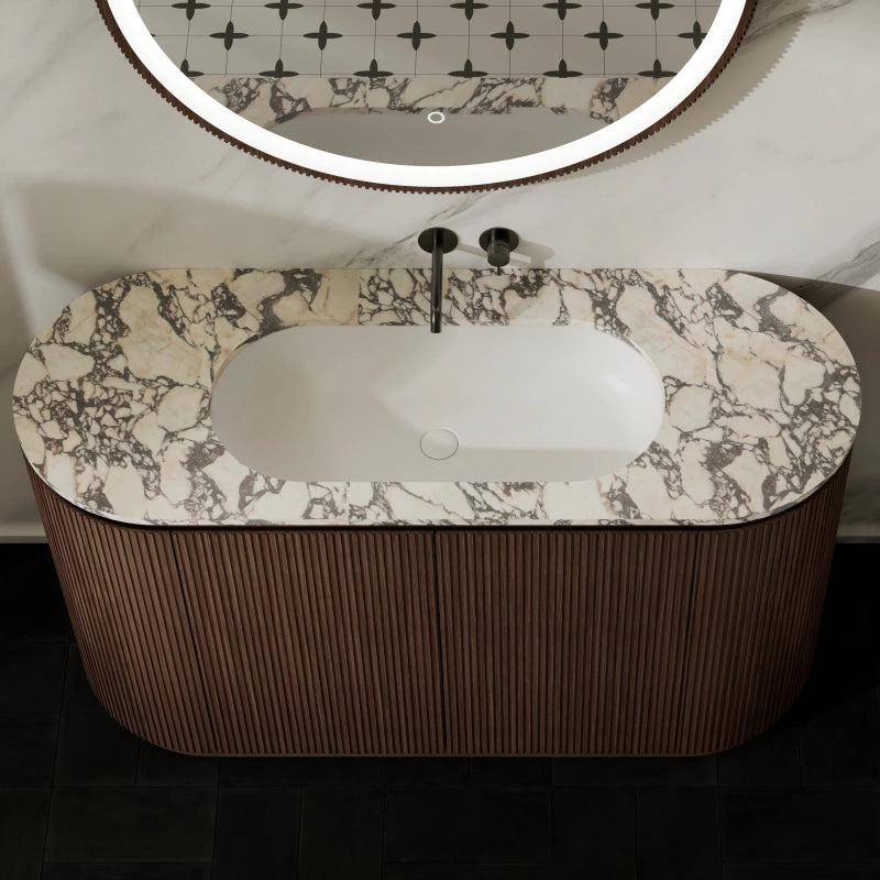 MonBlari Marble Single Sink Freestanding Bathroom Vanity with Black Walnut Cabinet