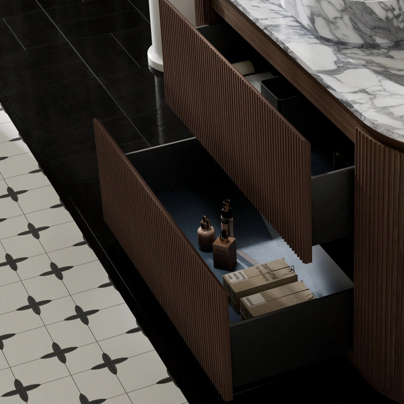 MonBlari Marble Countertop Sink Freestanding Bathroom Vanity Set with Mirror
