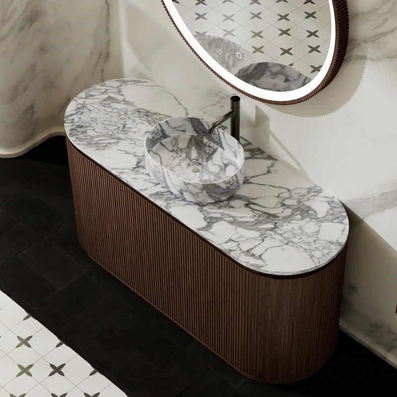 MonBlari Marble Countertop Sink Freestanding Bathroom Vanity Set with Mirror