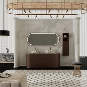 MonBlari Marble Double Sink Freestanding Bathroom Vanity Set with Mirror
