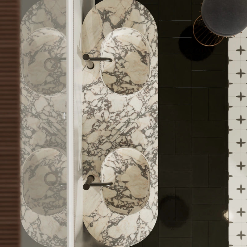 MonBlari Marble Double Sink Freestanding Bathroom Vanity Set with Mirror