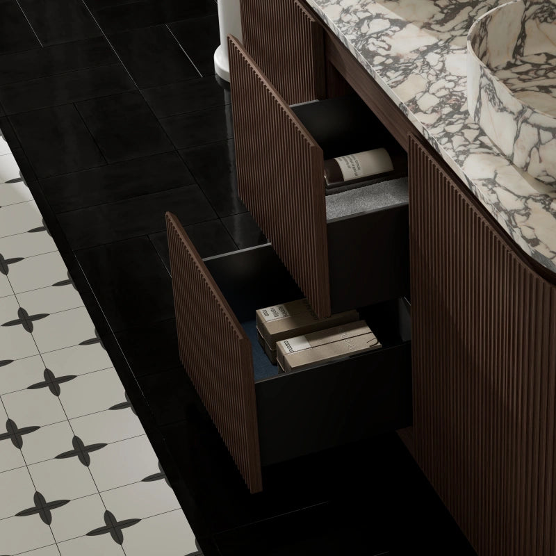 MonBlari Marble Double Sink Freestanding Bathroom Vanity Set with Mirror