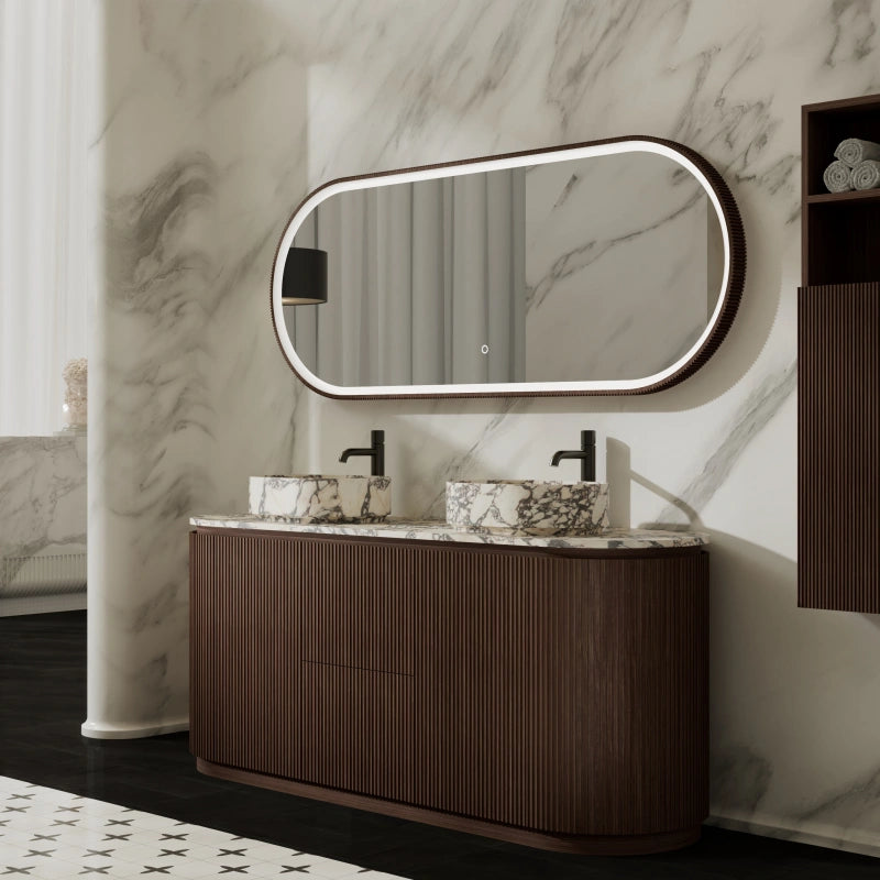 MonBlari Marble Double Sink Freestanding Bathroom Vanity Set with Mirror