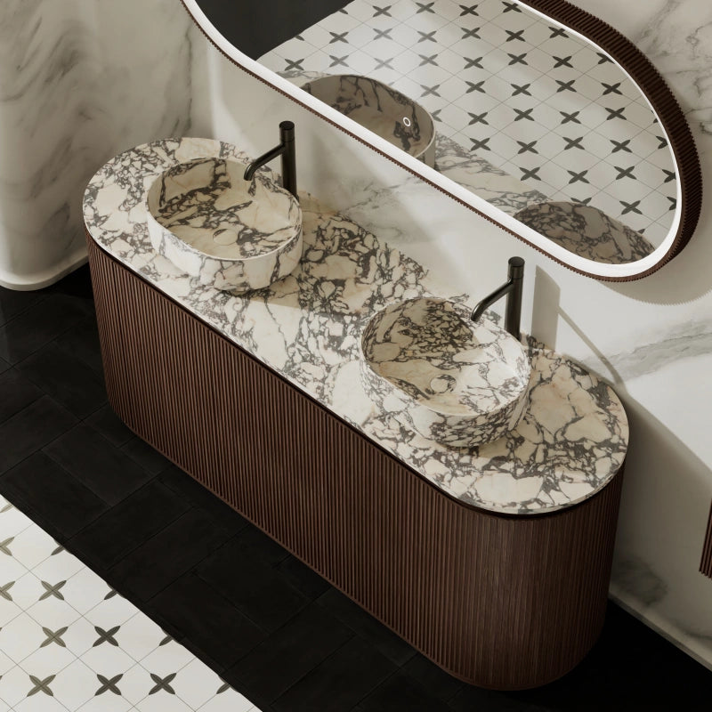 MonBlari Marble Double Sink Freestanding Bathroom Vanity Set with Mirror