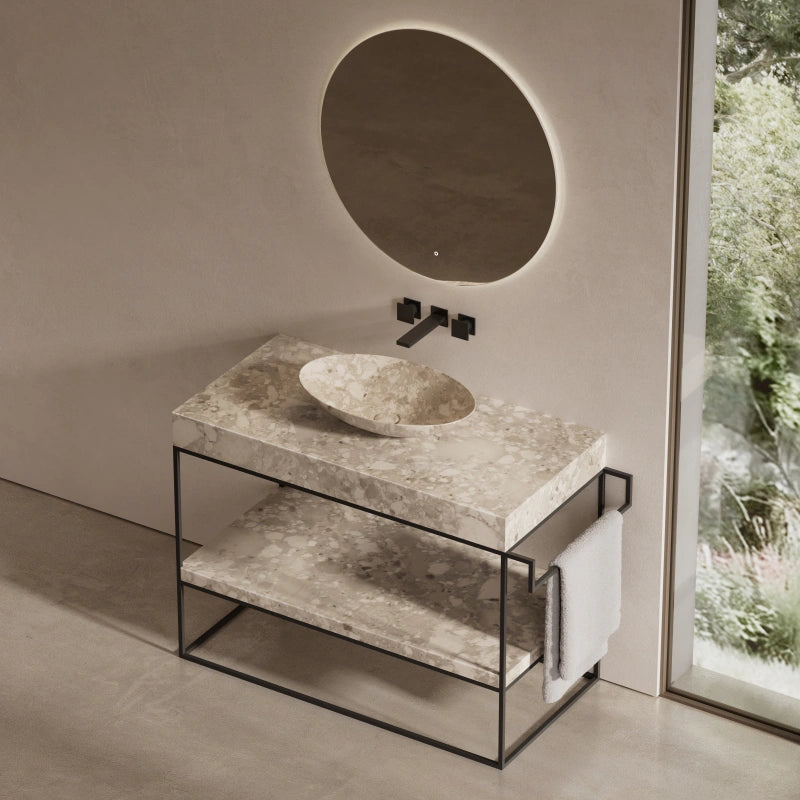 20" MonBlari Contemporary Oval Marble Countertop Sink