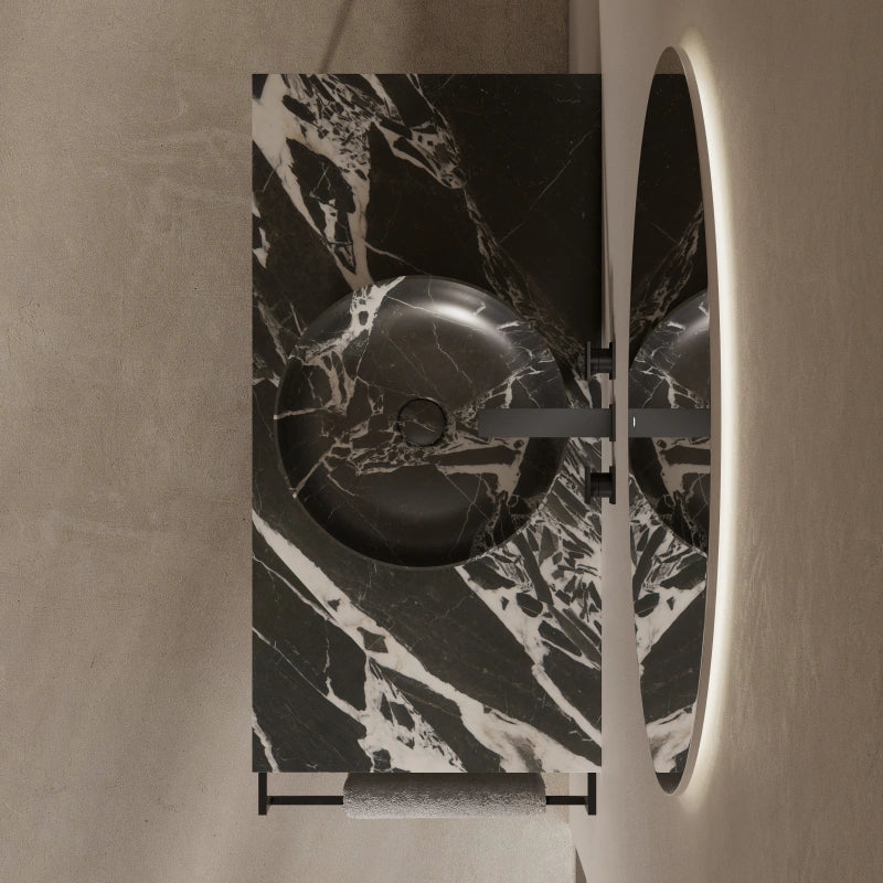 16" MonBlari Marble Sink Round Bvlgari Black Countertop Wash Basin