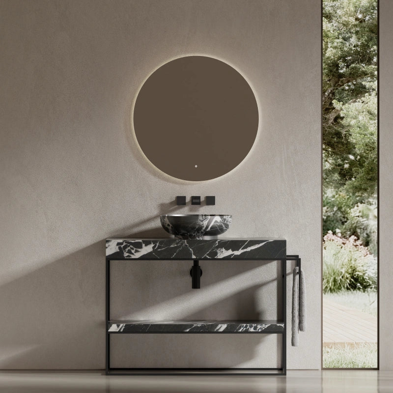 16" MonBlari Marble Sink Round Bvlgari Black Countertop Wash Basin