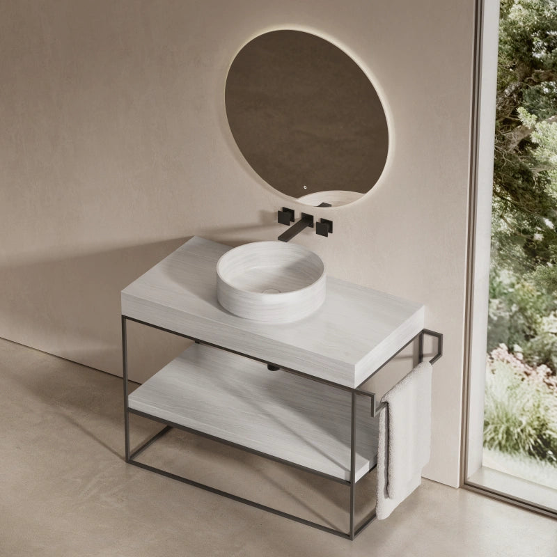 22" MonBlari Round Countertop Marble Vessel Bathroom Sink