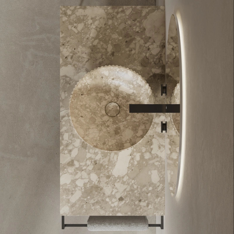 16 Inch MonBlari Round Marble Bathroom Vessel Sink Fluted